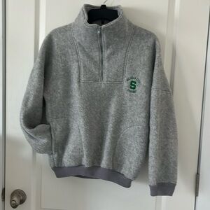 Polar Fleece College Michigan State Spartans Zip Hoodie Gray Green Logo Sz Small